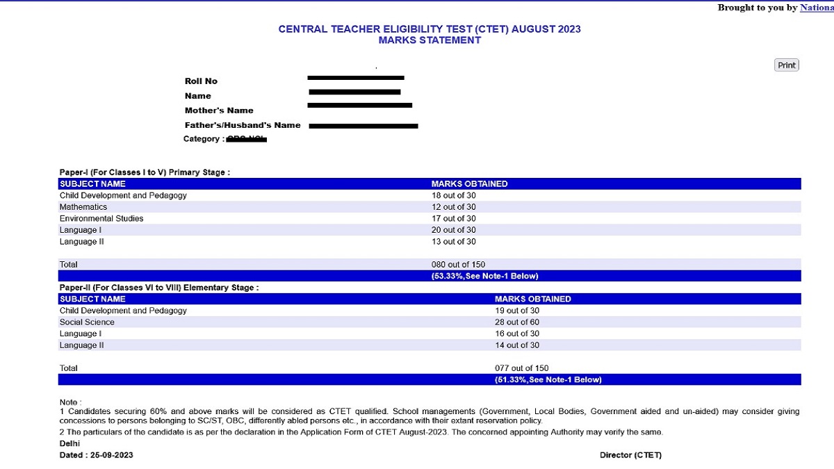 CTET RESULT